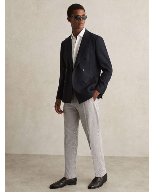 Reiss Brown Stretch Seersucker Stripe Trousers for men