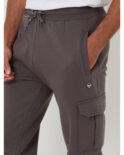 Threadbare Gray Cotton Blend Cuffed Cargo Joggers for men