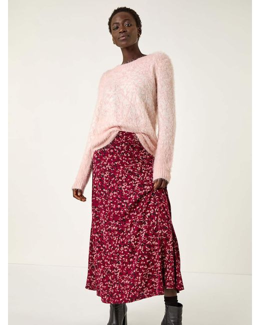 Roman Red Confetti Print Stretch Midi Skirt