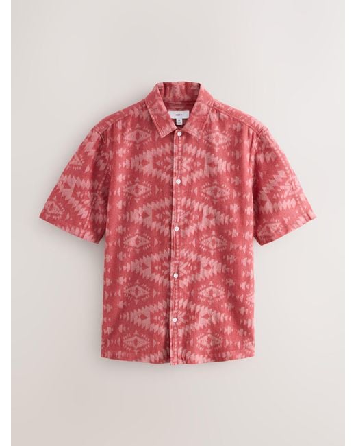 Next Pink Geometric Textured Short Sleeve Shirt for men