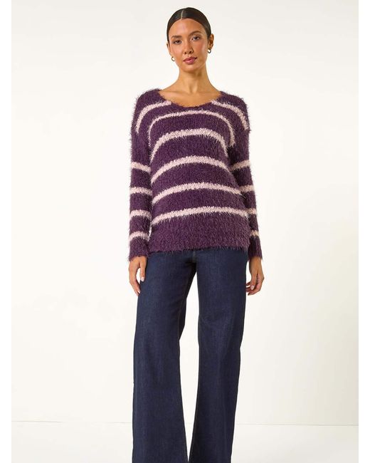 Roman Purple Stripe Fluffy Knit Jumper