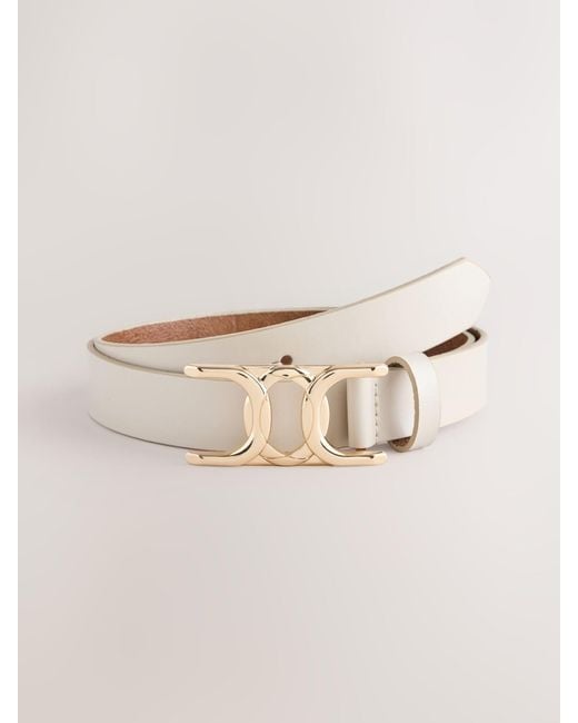 Next Natural Bone Regular Statement Buckle Leather Belt