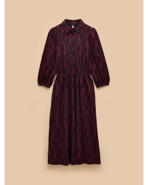 Joules Purple Hazel Jersey Midi Long Sleeve Shirt Dress With Collar