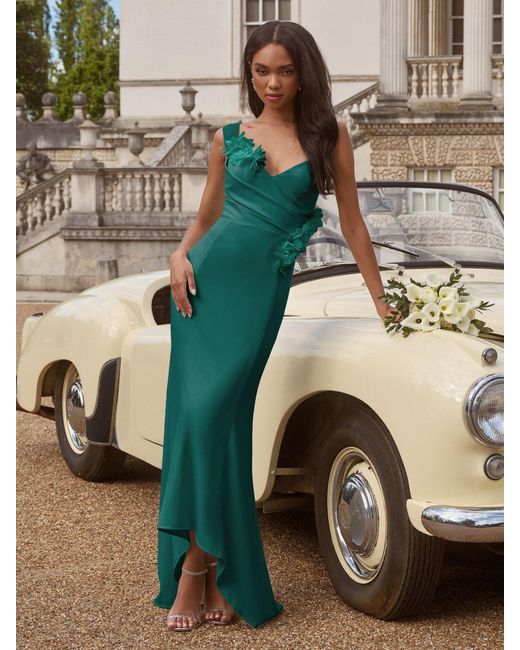 Lipsy Metallic Bardot 3D Floral Trim Bridesmaid Dress