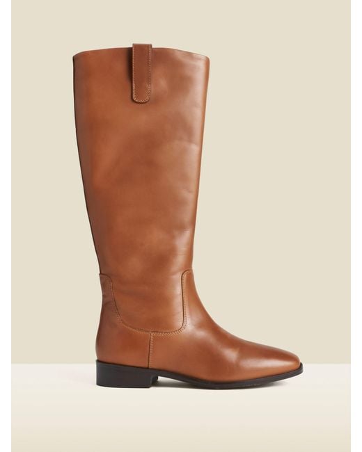 Sosandar Brown Square Toe Flat Leather Boots