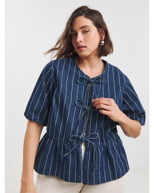 Simply Be Blue Denim Tie Front Peplum Blouse