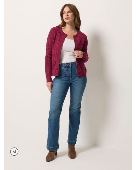 M Com Red Mini Cable Crew Neck Cardigan