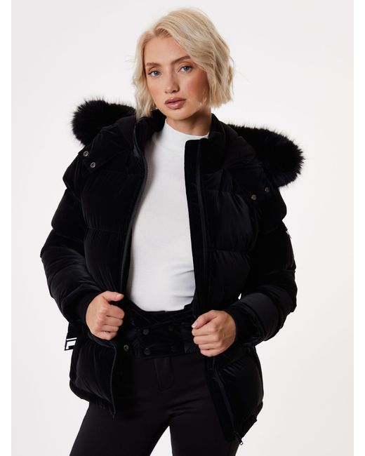Threadbare Black High Shine Belted Parka Ski Jacket