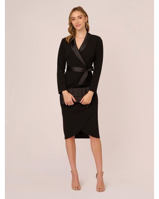 adrianna-papell-knit-crepe-tuxedo-wrap-dress-in-black-lyst