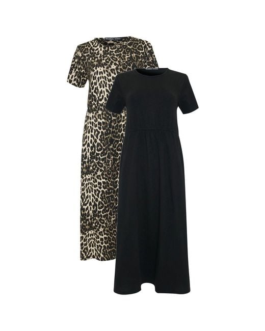 Threadbare Women's Black 2 Pack Jersey Midi Smock Dress With Pockets