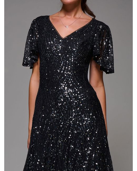 Jolie Moi Black Sequin Angel Sleeve Fit & Flare Midaxi Dress
