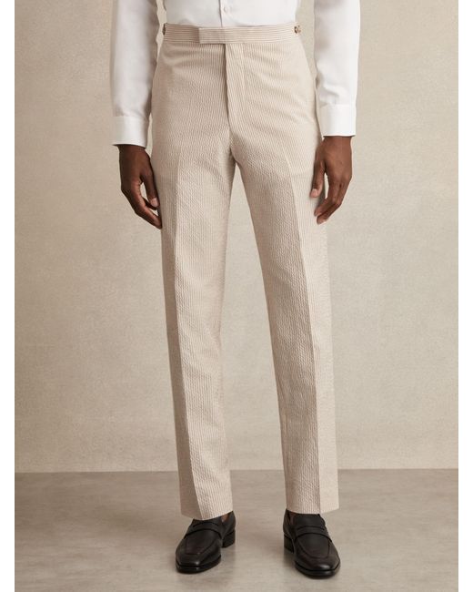 Reiss Natural Bay - Oatmeal/white Seersucker Slim-fit Suit Trousers, 32 for men