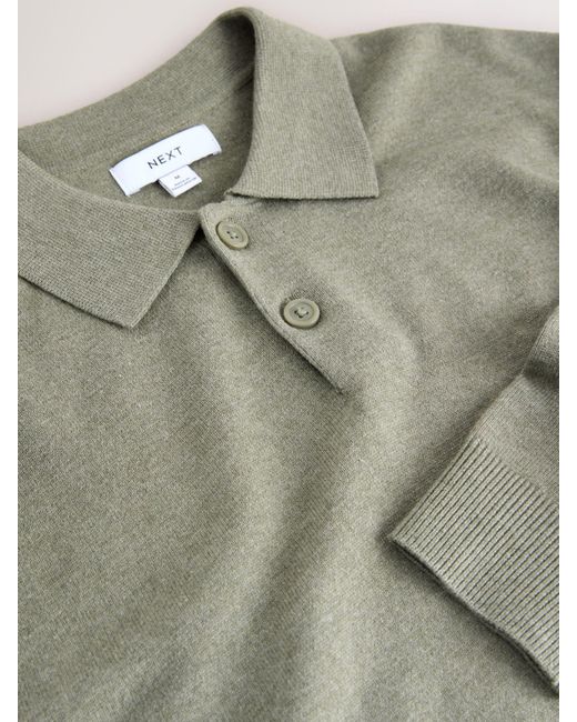 Next Gray Plain Regular Fit Essential Long Sleeve Knitted Polo Shirt for men