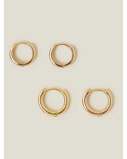 Accessorize Metallic Tone 14Ct Hoop Earrings 2 Pack