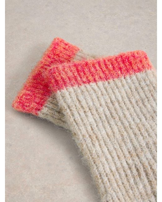 White Stuff Natural Colourblock Knitted Gloves