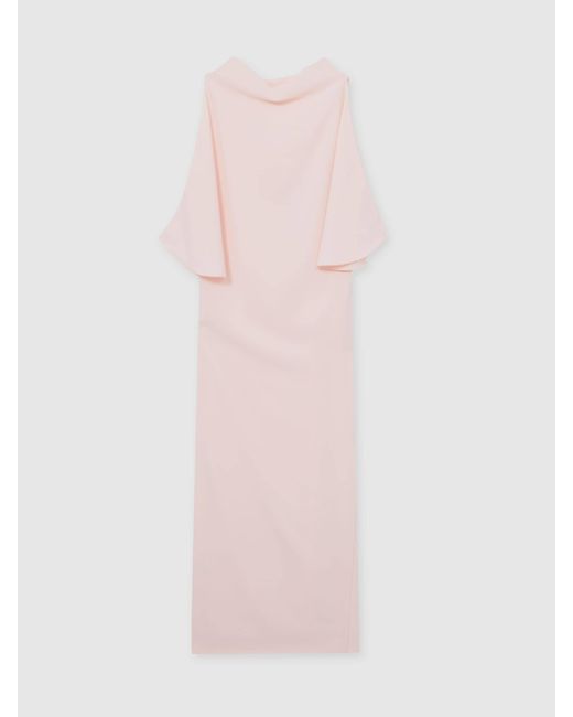 Reiss Natural Draped-Front High-Neck Midi Dress