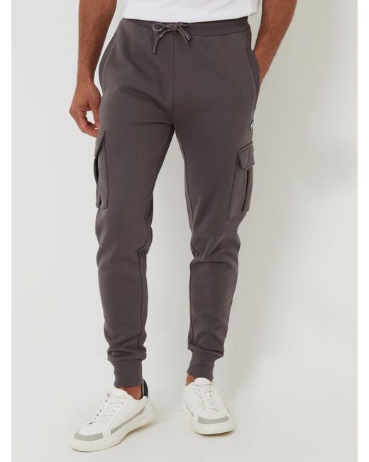 Threadbare Gray Cotton Blend Cuffed Cargo Joggers for men