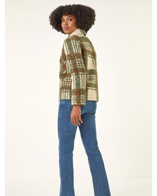 Roman Green Check Print Button Borg Jacket