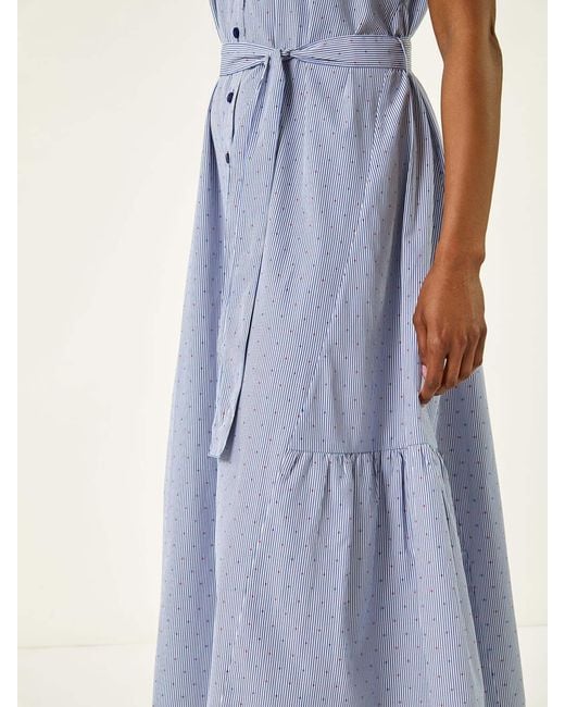 Roman Blue Stripe Tie Waist Midi Dress