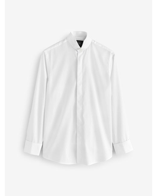 Savile Row Company Men's White Slim Fit Cotton Wing Collar Double Cuff  Formal Dress Shirt