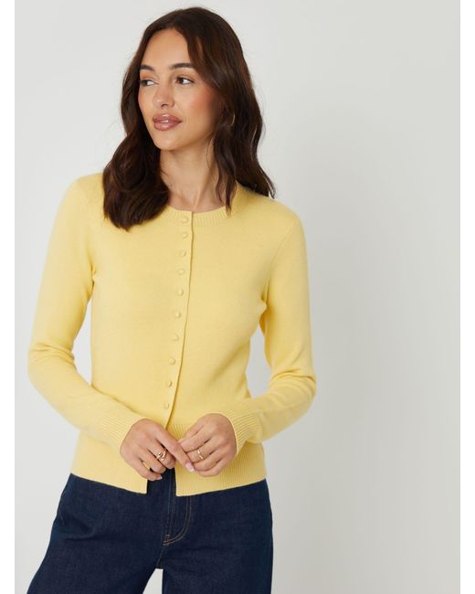 Threadbare Yellow Crew Neck Structured Knitted Cardigan