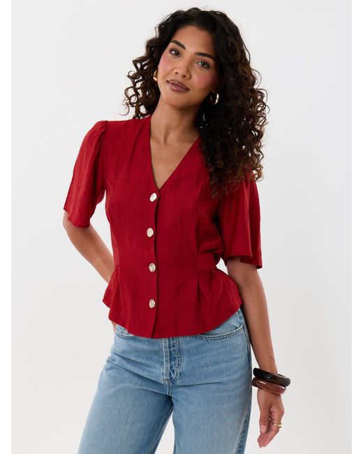 Threadbare Red Flutter Sleeves Top