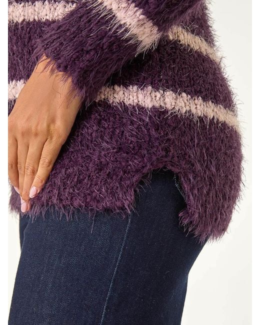 Roman Purple Stripe Fluffy Knit Jumper