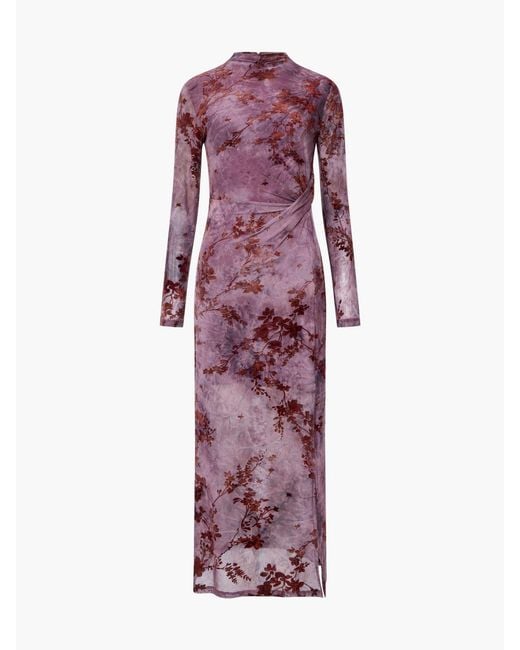 French Connection Purple Kenny Mesh Long Sleeves Dress