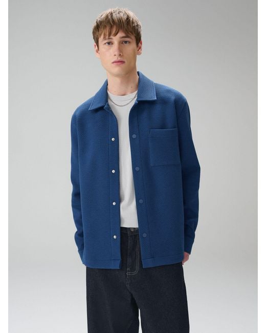 Next Blue Diagonal Texture Jersey Shacket for men