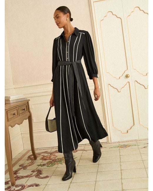 Love & Roses Natural Contrast Midi Shirt Dress