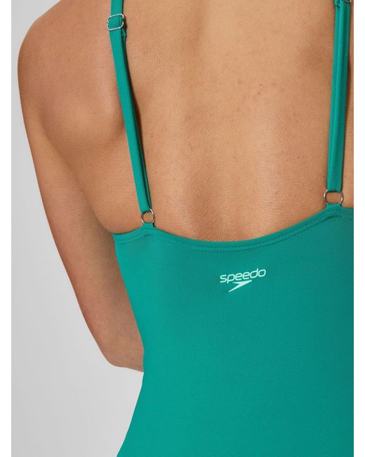 Speedo Green Solid V-Neck Swimsuit