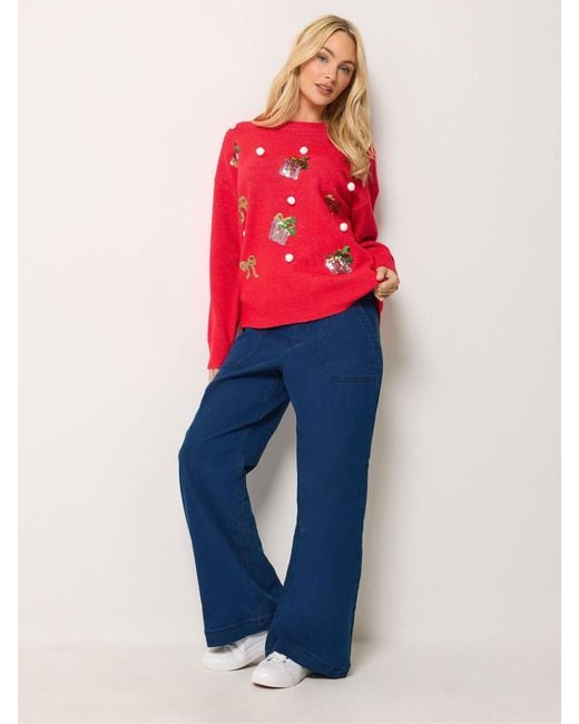 M Com Red Novelty Sequin Jumper