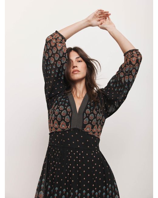 Mint Velvet Black Retro Print Midi Dress