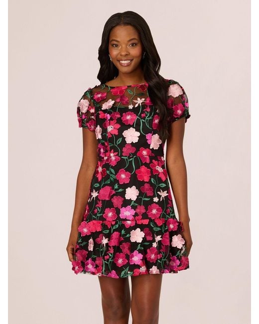 Adrianna Papell Embroidered Flounce Dress