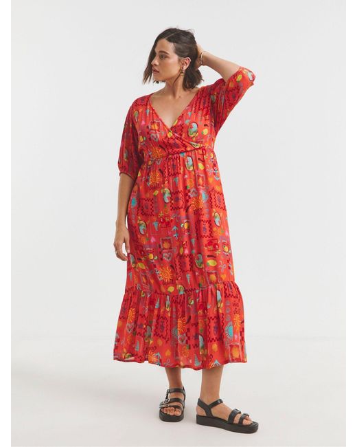 Simply Be Red Crinkle Wrap Midi Dress