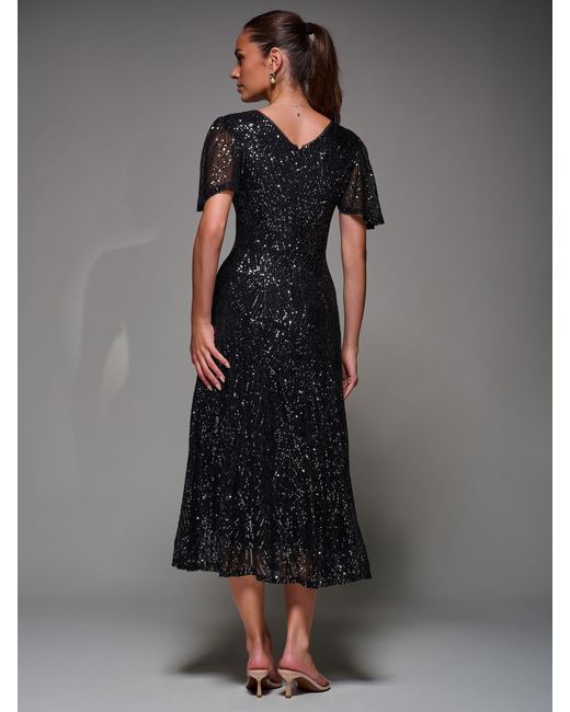 Jolie Moi Black Sequin Angel Sleeve Fit & Flare Midaxi Dress