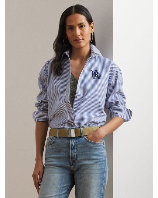 Ralph Lauren Blue Kotta Relaxed Fit Striped Stretch Cotton Shirt