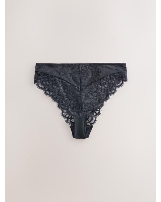 Next Black High Rise High Leg Lace Knickers 2 Pack