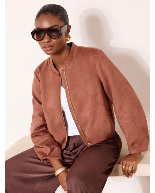 Lipsy Brown Collarless Bubble Hem Jacket