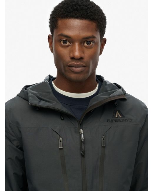 Superdry Blue Graphite Waterproof Hooded Logo Jacket for men