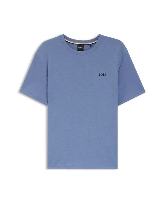 Boss Blue Logo Regualr-Fit Waffle T-Shirt for men