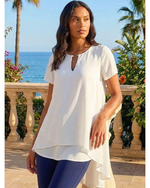 Roman White Ring Front Chiffon Overlay Top