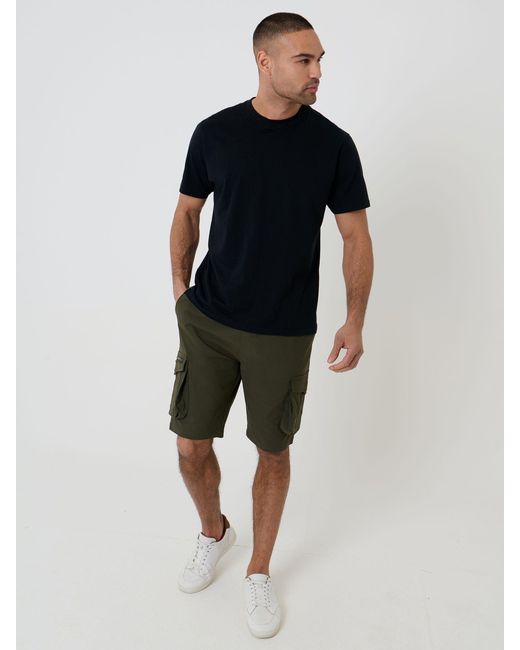 Threadbare Green Elasticated Waist Stretch Cargo Shorts for men