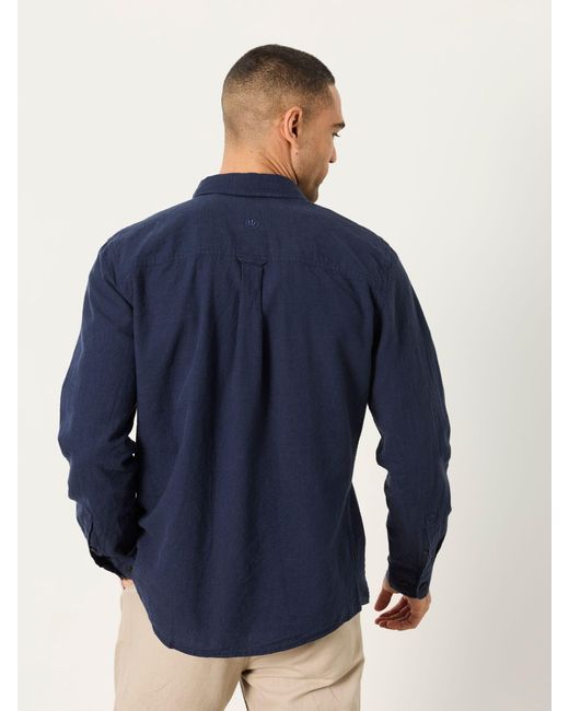 FatFace Blue Fatface Long Sleeve Linen Cotton Bugle Shirt for men