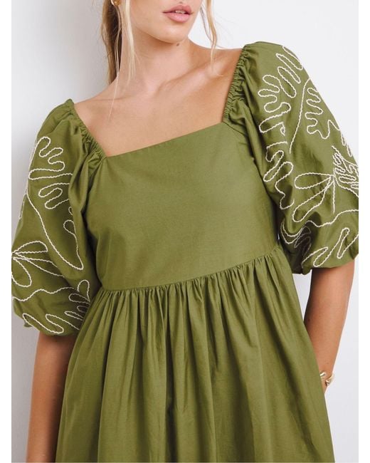 Simply Be Women's Green Embroidered Sleeve Midi 100% Cotton Dress