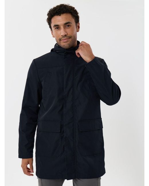 Threadbare Blue Showerproof Hooded Longline With Patch Pockets Jacket for men