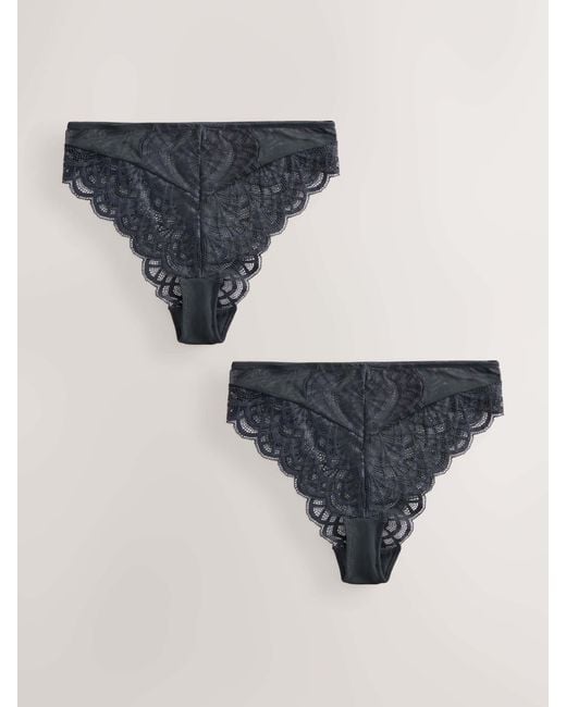 Next Black High Rise High Leg Lace Knickers 2 Pack