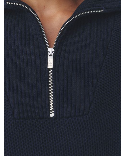 Self Blue Knitted Half Zip Jumper