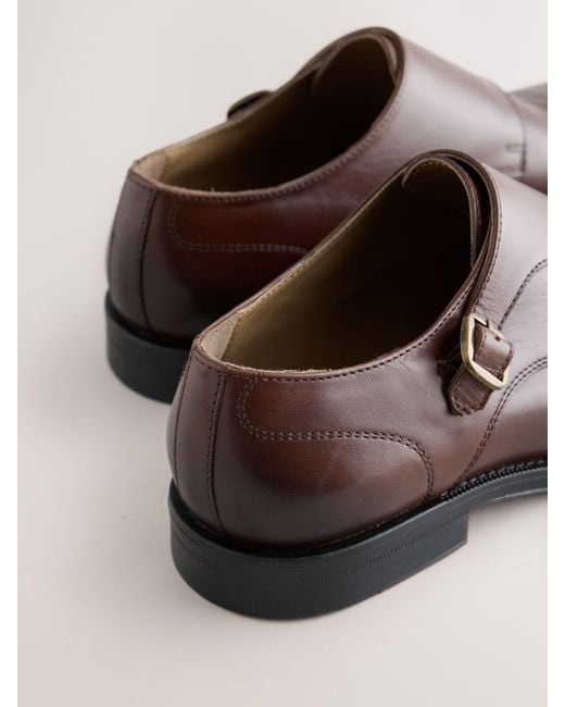 Next Brown Double Monk Leather Shoes for men