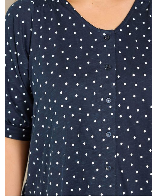 Evans Blue Slub Button Through Top